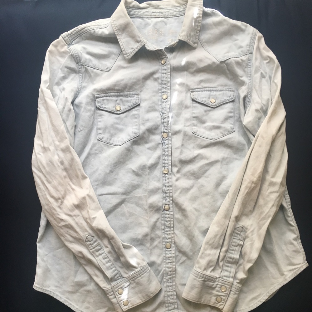 Light wash/light color blue jean shirt